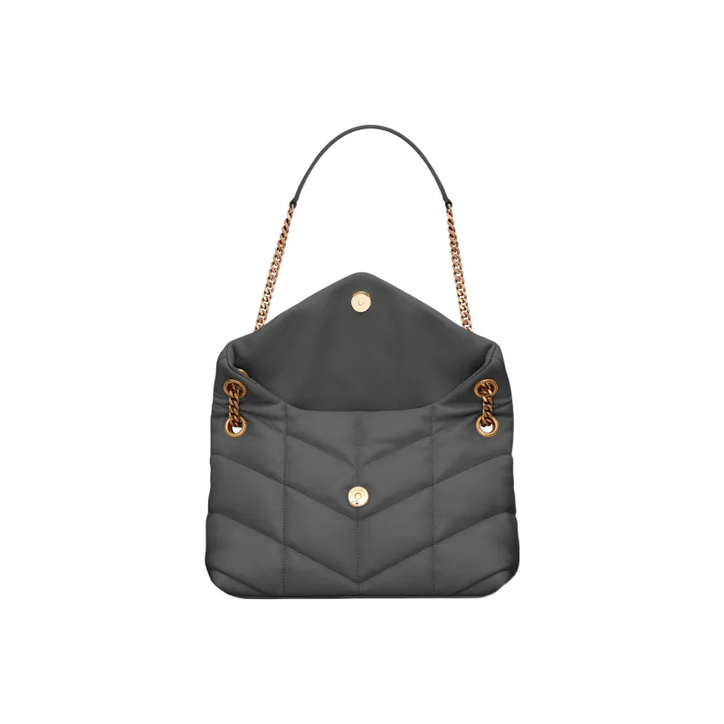 SAINT LAURENT LOULOUPUFFER Sheepskin Crossbody Bag, Shoulder Bag Women's Gray White-4
