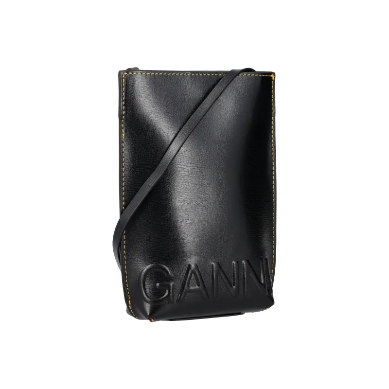 GANNI Banner Leather Shoulder Bag Crossbody Bag Small Size Women's Black-2