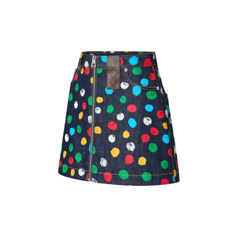 LOUIS VUITTON X Yayoi Kusama Painted Dots Denim Mini Skirt Indigo/Blue-2