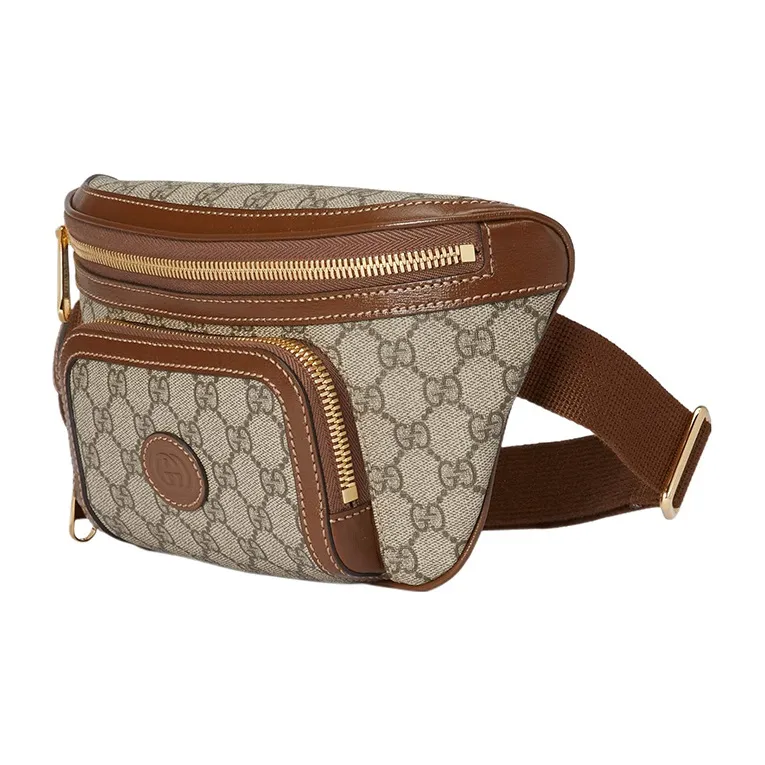GUCCI Canvas Fanny Pack Large Size Men's Brown/Beige-1