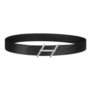 HERMES Double Sided Elegant Elegance Silver Buckle Togo Calfskin Double Sided Leather Belt Men's Black Width  3.2cm