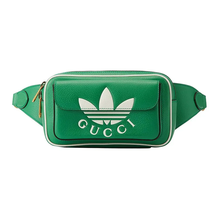 GUCCI Adidas Collaboration Leather Belt Bag, One Shoulder, Crossbody, Fanny Pack Men's Green/White-0