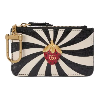 GUCCI Leather Business Card Holder Women's Black/White