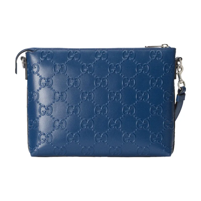 GUCCI Leather Messenger Bag Clutch Medium Size Men's Blue-4