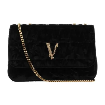 VERSACE Virtus Velvet With Calfskin Crossbody Bag Shoulder Bag Women's Black