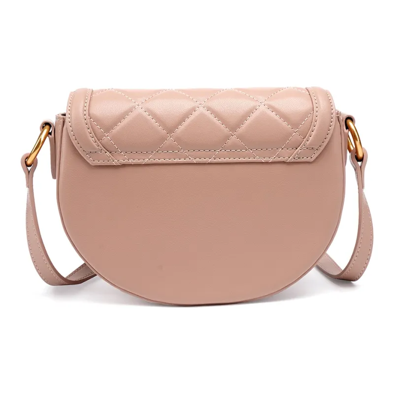 ST&SAT Cow Leather Patchwork Synthetic Leather Saddle Bag Shoulder Bag Crossbody Bag Large Size Women's Pink-2