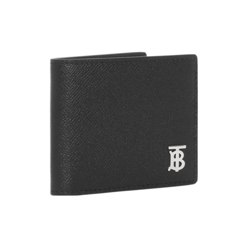 Burberry Textured Calfskin Money Clip Card Holder Wallet Men's Black-1