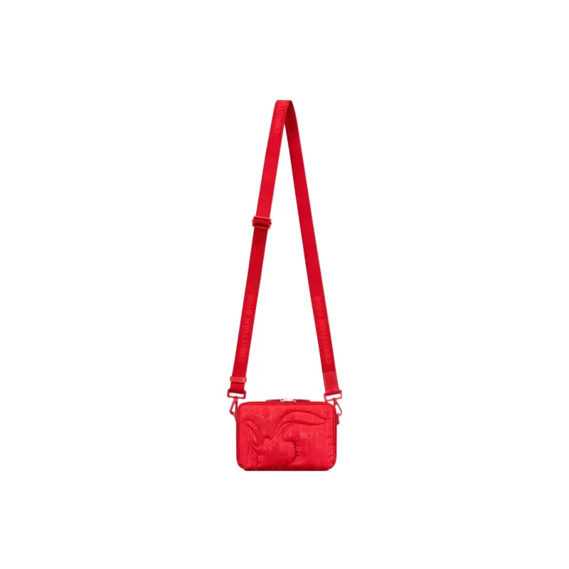DIOR Leather Crossbody Bag Shoulder Bag Unisex Red-4