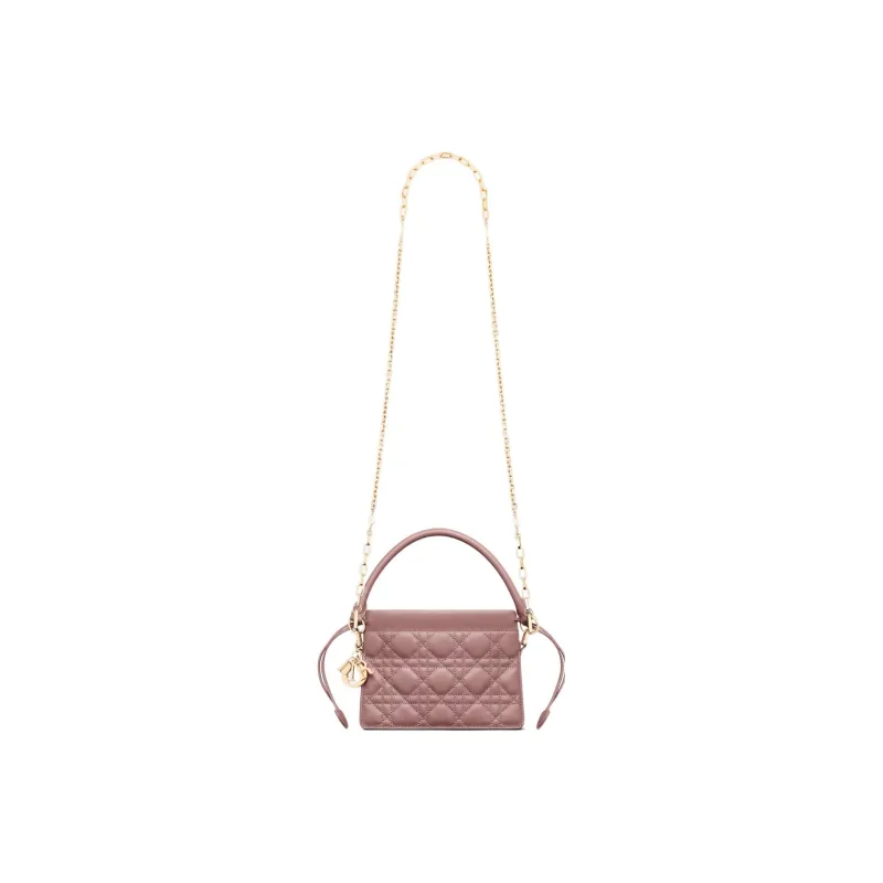DIOR Lady Dior Sheepskin Handheld Shoulder Bag Crossbody Bag Handbag Mini Women's Pink Peony-3