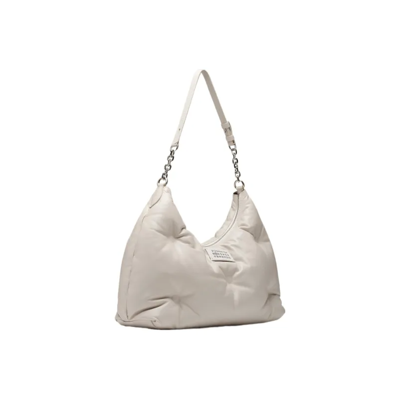Maison Margiela Lambskin Patch Calfskin Hobo Bag One Shoulder Handbags Medium Size Women's Gray-1