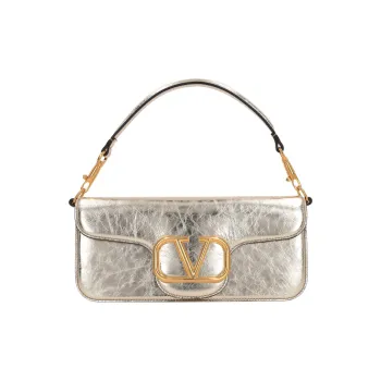 Valentino Locò Calfskin Shoulder Bag Crossbody Bag Handbag Small Size Women's Platinum