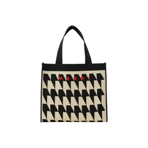 MARNI Polyester Tote Bag Shopping Bag Handbag Men's Beige & Black With Red Accents