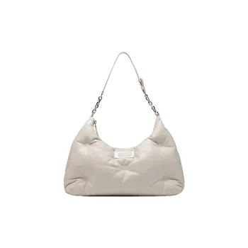 Maison Margiela Lambskin Patch Calfskin Hobo Bag One Shoulder Handbags Medium Size Women's Gray