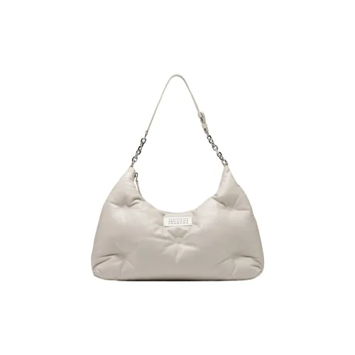 Maison Margiela Lambskin Patch Calfskin Hobo Bag One Shoulder Handbags Medium Size Women's Gray