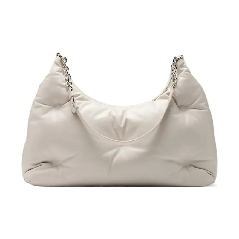 Maison Margiela Lambskin Patch Calfskin Hobo Bag One Shoulder Handbags Medium Size Women's Gray-2