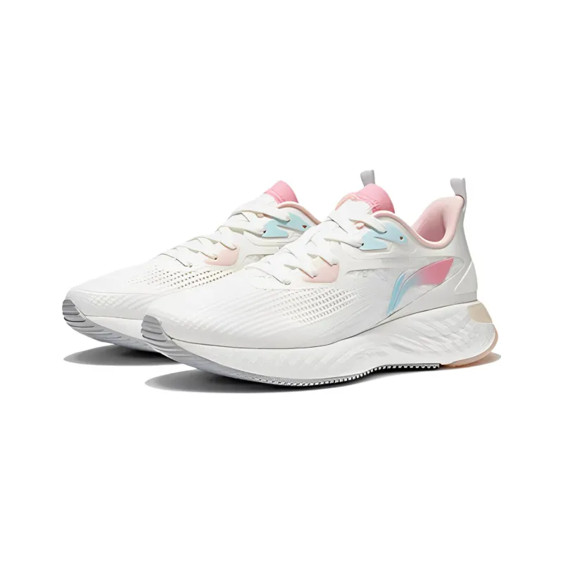 LiNing Cushioning Anti Slip And Wear Resistant Low Top Running Shoes Women's White Pink Blue-2