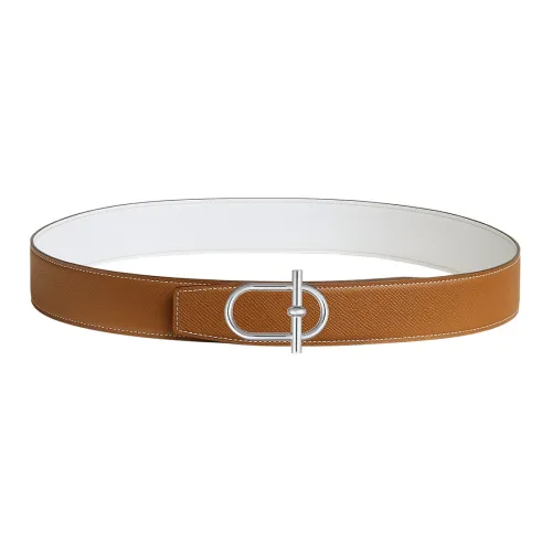 HERMES Individual Silver Buckle Epsom Calfskin Double-Sided Leather Belt Men's Brown/White Width: 3.8cm