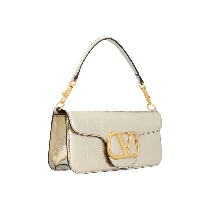 Valentino Locò Calfskin Shoulder Bag Crossbody Bag Handbag Small Size Women's Platinum-2
