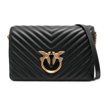PINKO Click Series Calfskin Crossbody Bag, Shoulder Bag Women's Black