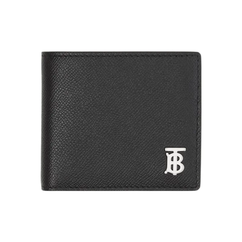 Burberry Textured Calfskin Money Clip Card Holder Wallet Men's Black-0
