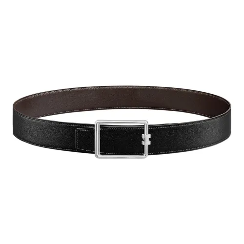 HERMES Togo Calfskin Double Sided Leather Belt Buckle Leather Belts Men's Black Width  3.8cm