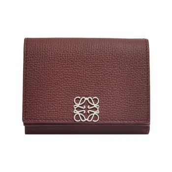 LOEWE Anagram Pebble Texture Calfskin Wallet Women's Burgundy