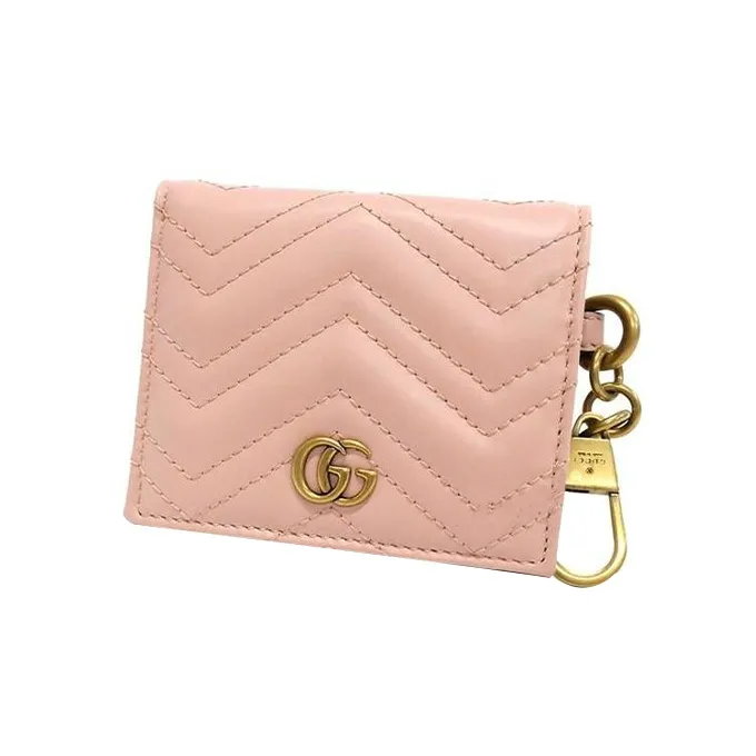 GUCCI GG Marmont Leather Wallet Money Clip Card Holder Women's Pink-1