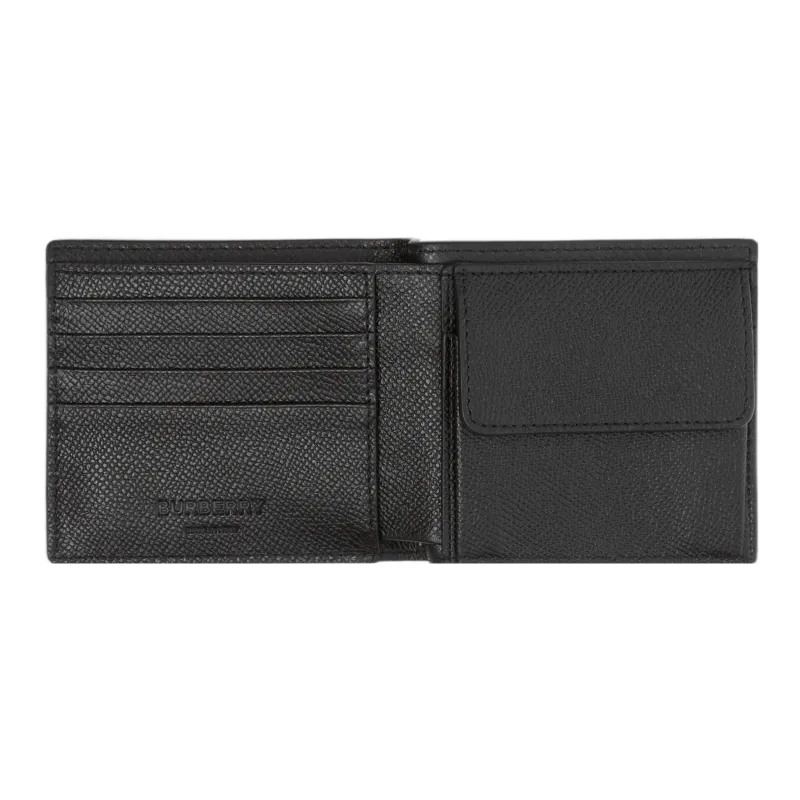 Burberry Textured Calfskin Money Clip Card Holder Wallet Men's Black-3