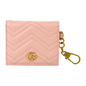 GUCCI GG Marmont Leather Wallet Money Clip Card Holder Women's Pink