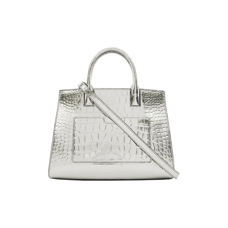 Burberry Frances Embossed Calfskin Tote Bag Shopping Bag Shoulder Bag Crossbody Bag Handbag Mini Women's Silver-3