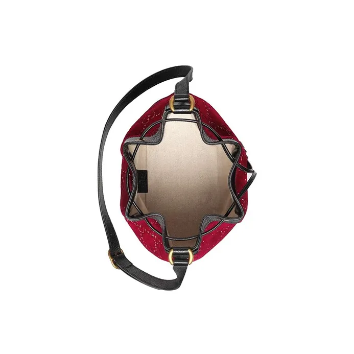 GUCCI Ophidia Velvet Patchwork Leather Bucket Bags Crossbody Bag Shoulder Bag Women's Red-5