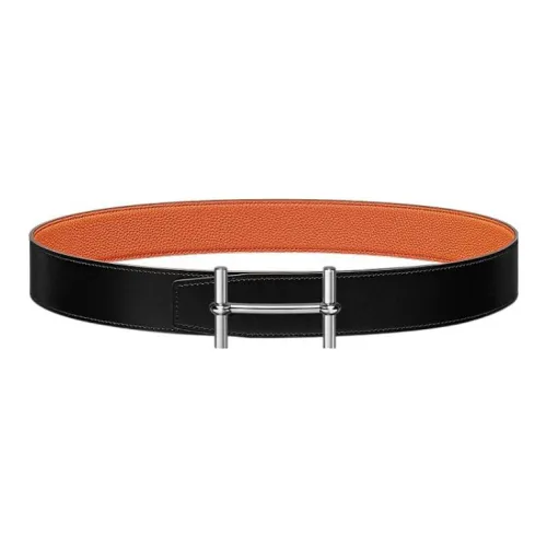 HERMES Leather Belts Men Black/Orange