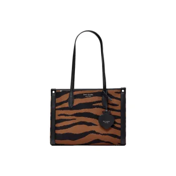 Kate Spade Market Jacquard Fabric Tote Bag, Shopping Bag, Handbag, Shoulder Bag Medium Size Women's Black & Brown