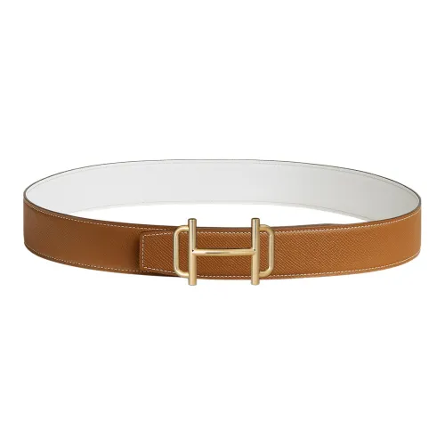 HERMES Avant-Garde Gold Buckle Epsom Calfskin Double-Sided Leather Belt Men's Brown/White Width: 3.8cm