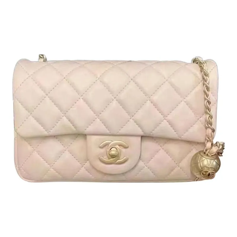 CHANEL Classic Flap CF Sheepskin Flap Bag, Shoulder Bag, Crossbody Bag Women's Light Beige Pink-0