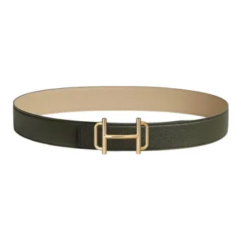HERMES Avant-Garde Gold Buckle Epsom Calfskin Double-Sided Leather Belt Men's Gray Green/Windbreaker Beige Width: 3.8cm