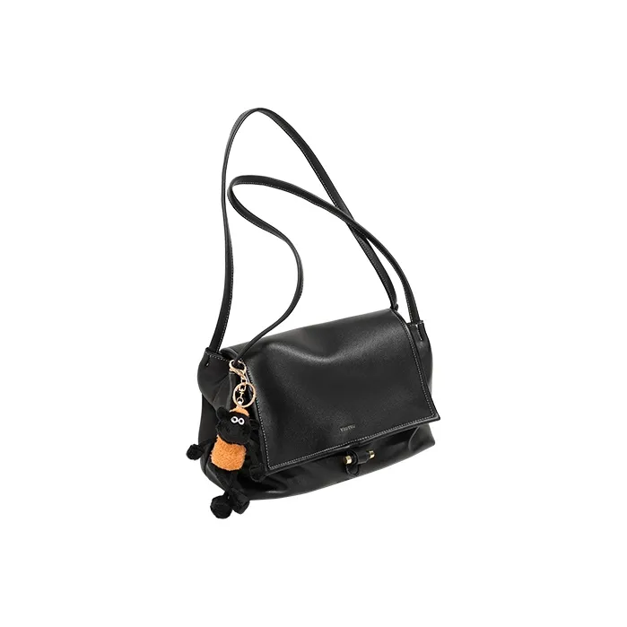 TOUTOU Cow Leather Shoulder Bag Large Size Women's Oreo Black-2