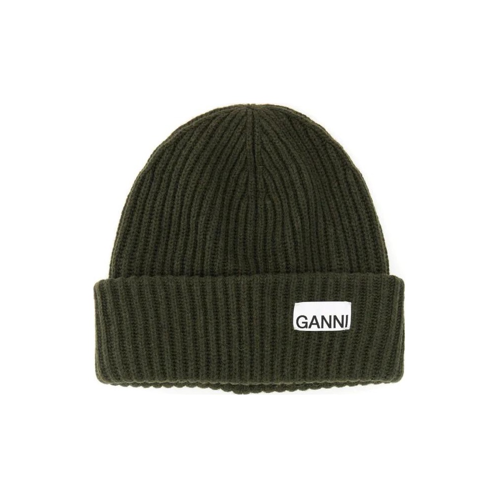 Phantom Dark Grey Fitted Wool Rib Knit Beanie | GANNI US