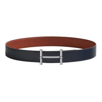 HERMES Leather Belts Men Marine Blue/Ochre Red