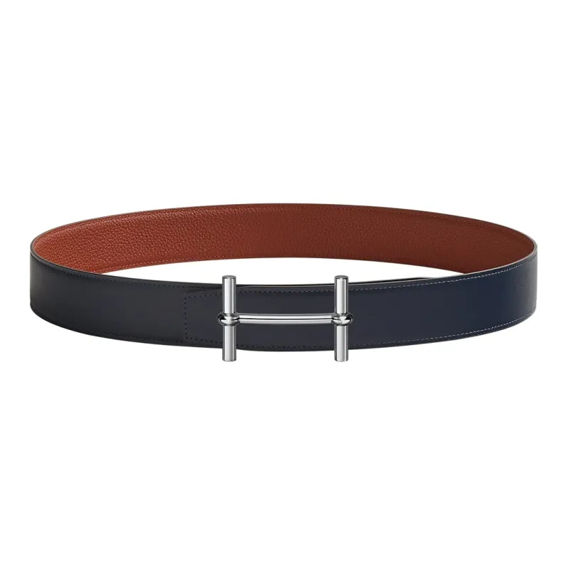 HERMES Leather Belts Men Marine Blue/Ochre Red-0