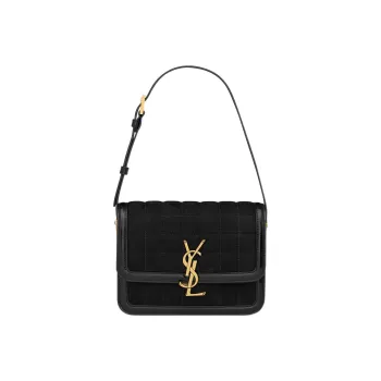 SAINT LAURENT SOLFERINO Suede Patchwork Calfskin Tofu Bag Crossbody Bag Shoulder Bag Women's Black