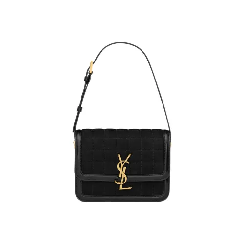 SAINT LAURENT SOLFERINO Suede Patchwork Calfskin Tofu Bag Crossbody Bag Shoulder Bag Women's Black