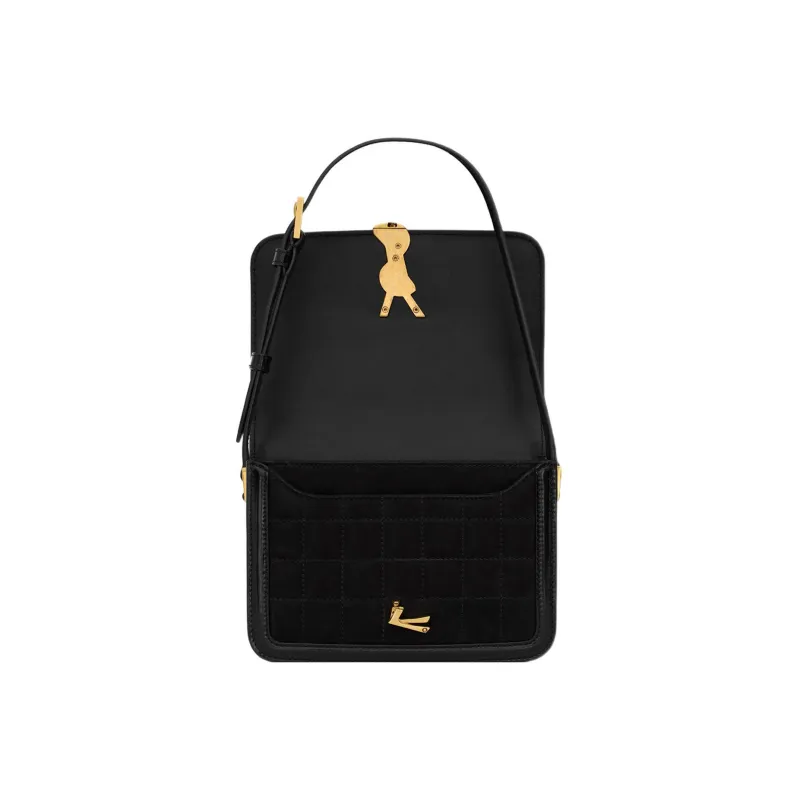 SAINT LAURENT SOLFERINO Suede Patchwork Calfskin Tofu Bag Crossbody Bag Shoulder Bag Women's Black-4
