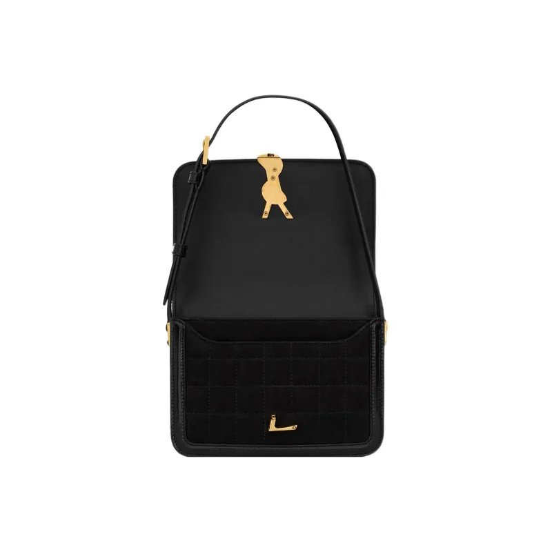 SAINT LAURENT SOLFERINO Suede Patchwork Calfskin Tofu Bag Crossbody Bag Shoulder Bag Women's Black-3