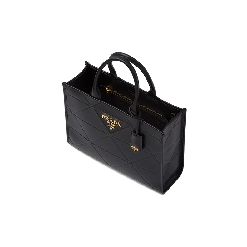 PRADA Medium Leather Symbole Bag With Topstitching Black-2