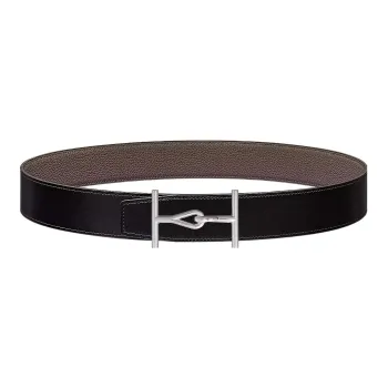 HERMES Jumbo Individual Elegant Elegance Silver Buckle Togo Calfskin Double Sided Leather Belt Men's Black Width 3.8cm