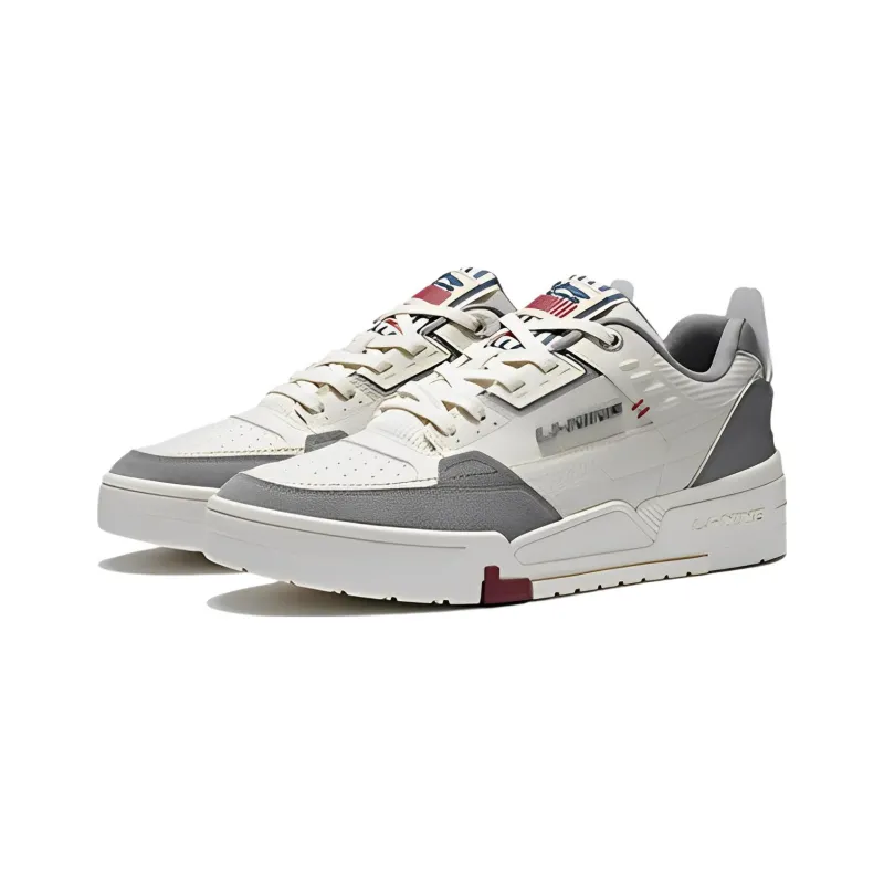 LiNing Qi Tian Abrasion Resistant, Lightweight, And Breathable Low Top Skateboard Shoes Men's White Gray-2