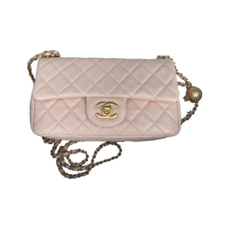 CHANEL Classic Flap CF Sheepskin Flap Bag, Shoulder Bag, Crossbody Bag Women's Light Beige Pink-2