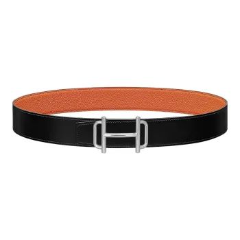 HERMES Leather Belts Men Black/Orange