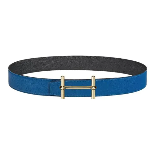 HERMES Leather Belts Men French Blue/Black